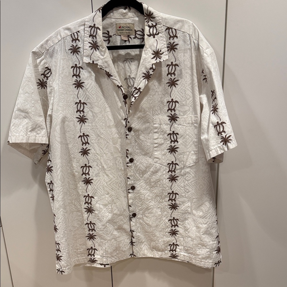 Men's Hawaiian Shirt in White and Brown